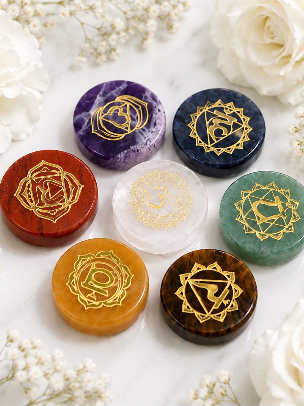 Seven Chakra Gemstone Token Discs - Multicolor Set